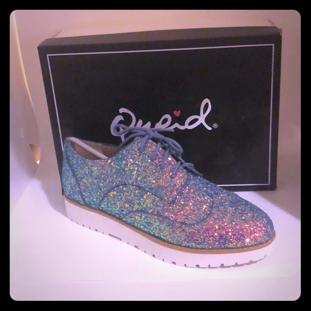Iridescent Glitter Platform Oxfords